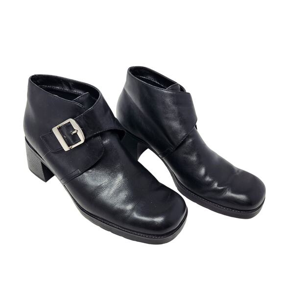 White Mountain Black Leather Buckle Square Toe Ankle Sandra Boots Size 8.5 - Picture 1 of 9